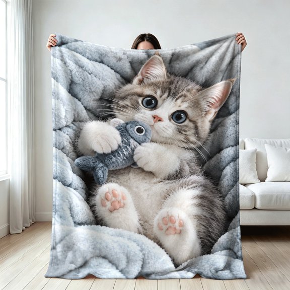 Cute Cat blanket for cat lovers,Soft Flannel Throw Blanket, Festive Gifts, gift for Birthday, Holiday, Christmas, Valentine's Day, Anniversary, Four Seasons Universal, Home Decor Gifts