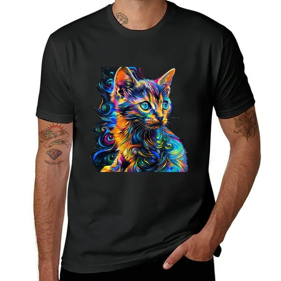 Cute Cat for Kitten Lovers Colorful Art Kitty Adoption T-Shirt,Casual top with short sleeves