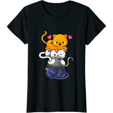 Cat Cute Kitty Pile Cats Anime Kawaii Gift Women Girls T-Shirt ...