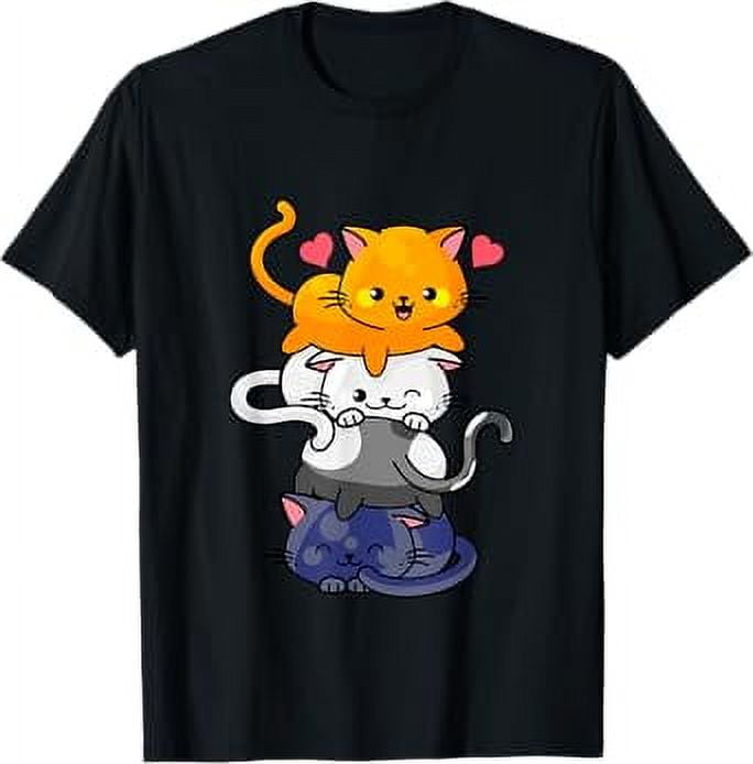 Cute Cat for Women Girls Kitty Pile Cats Anime Kawaii Neko TShirt