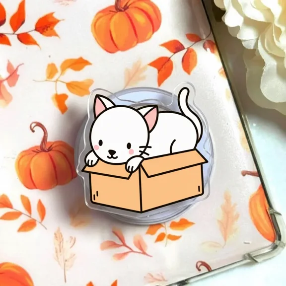 Cute Cat in Box Magnetic Phone Grip  Kawaii Kitty Magnetic Pop Socket & Kickstand