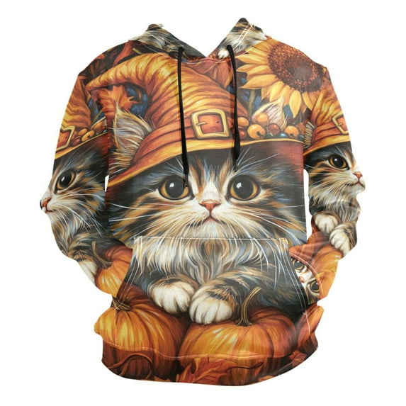 Cute Cat in Fall Men’s Hoodies Sweatshirt Fleece Jackets Long Sleeve Sweatshirts