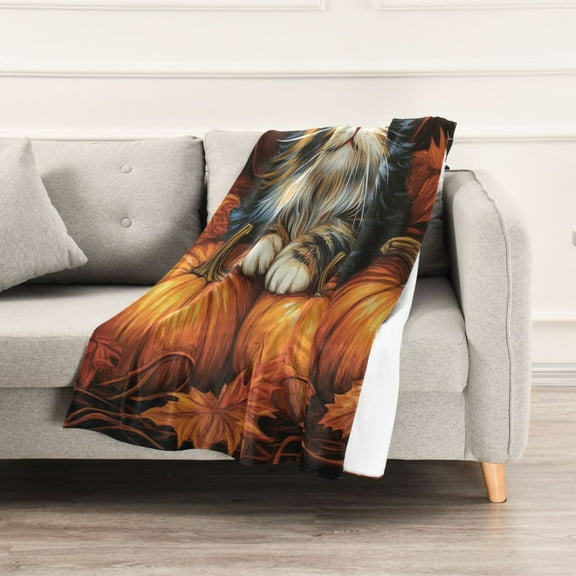 Cute Cat in Fall Throw Blanket 60" x 90" Soft and Warm Blankets for Couch Sofa and Bed