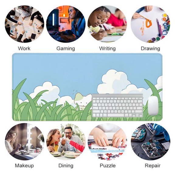 Cute Cat in Grass Field Mouse Pad 31.5 x 11.82 inches Rubber Desk Mat for Office and Gaming