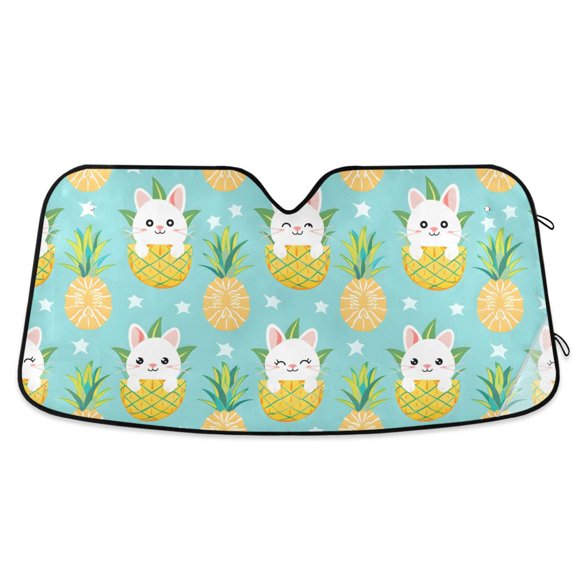 Cute Cat in Pineapple Car Windshield Sun Shade Foldable Car Front Window Visor Heat and UV Protection 53x23.5