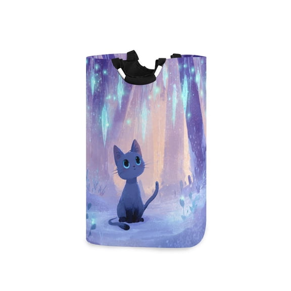 Cute Cat in Snowy World Laundry Basket with Handles Foldable Laundry Hamper Freestanding Washing Bin 50L