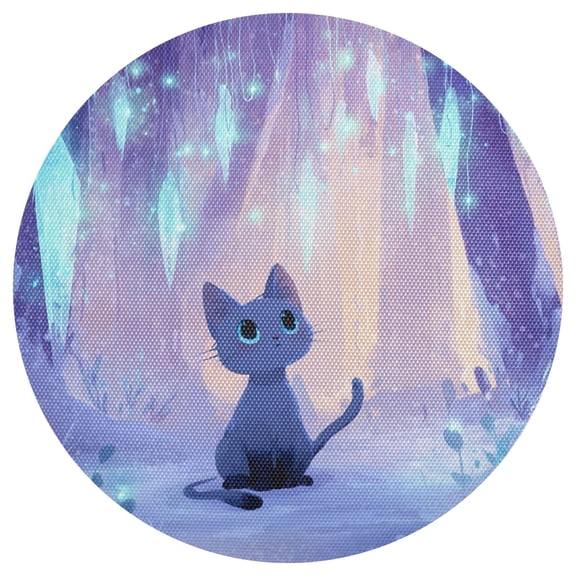 Cute Cat in Snowy World PVC Round Grid Placemat Table Mat 1 Pc 15.4" x 15.4"