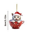 thumbnail image 1 of Cute Cat in Teacup Acrylic Christmas Ornament Car Charm Tree Pendant Design C, 1 of 4