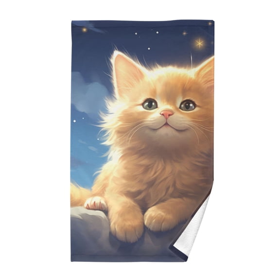 Cute Cat on Clouds Cotton Face Towels Absorbent Hand Towel Soft Bathroom Towel for Kitchen Hotel Decoration