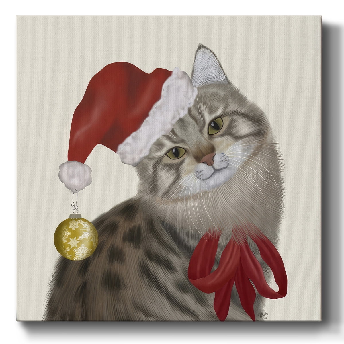 Cute Cat with Christmas Hat- Gallery Wrapped Canvas