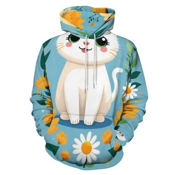 Cute Cat with Flowers 3D Print Hoodie Men Women Autumn Thin Pullover Sweatshirt Vintage Streetwear Tops