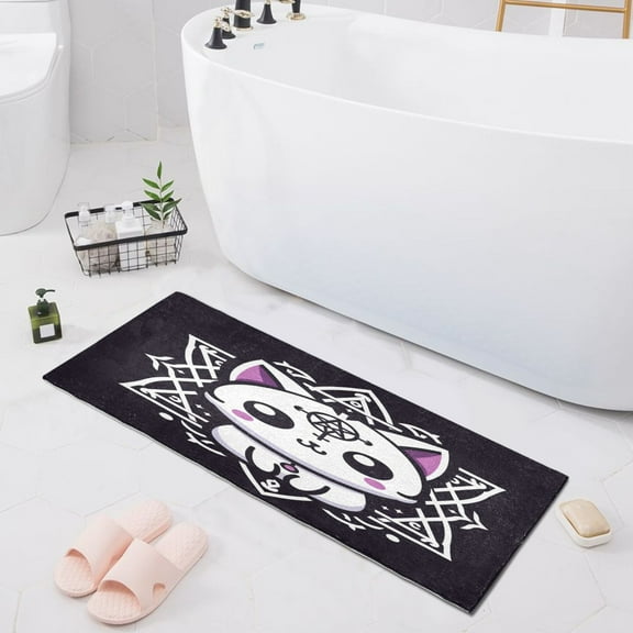 Cute Cat with Hexagram Bath Mat 39x20 Non-Slip Bathroom Rugs Absorbent Soft Plush Quick Dry for Tub Shower Kitchen Home Decor