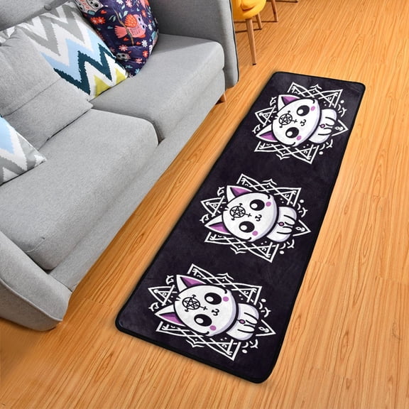 Cute Cat with Hexagram Hallway Runner Rug 2'X6' Non-Slip Washable Carpet Runner Kitchen Entryway Laundry Bedroom