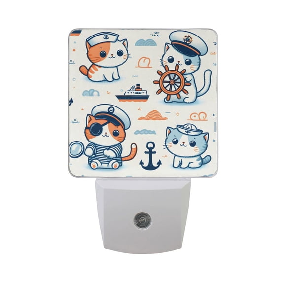 Cute Cat with Sailing Night Light 2 Pack LED Nightlight Plug into Wall Dusk to Dawn Sensor Soft White