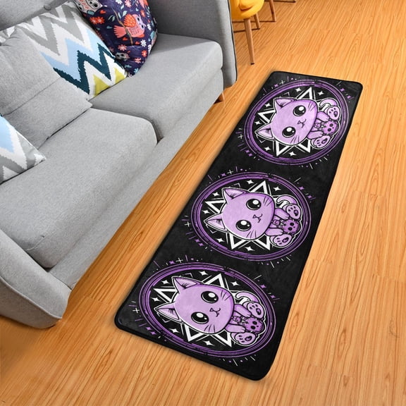 Cute Cat with Skull Hallway Runner Rug 2'X6' Non-Slip Washable Carpet Runner Kitchen Entryway Laundry Bedroom