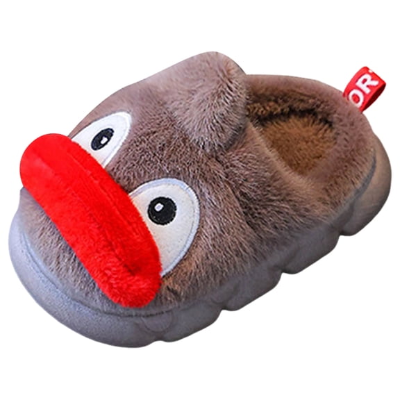 Cute Catoon Animals Kids House Slippers for Girls Boys Soft Plush Non Slip Funny Big Mouth Toddler Fuzzy Slippers Brown Size 8.5 Toddler