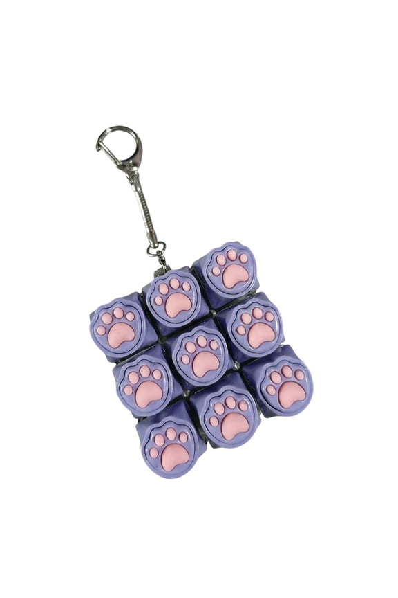 Cute Catpaw Clicky Keyboard Fidget Clicker Keychain, Cat Paw Key Button Stress Relief Fidget for Adult to Anxiety Decompression(Purple pink)