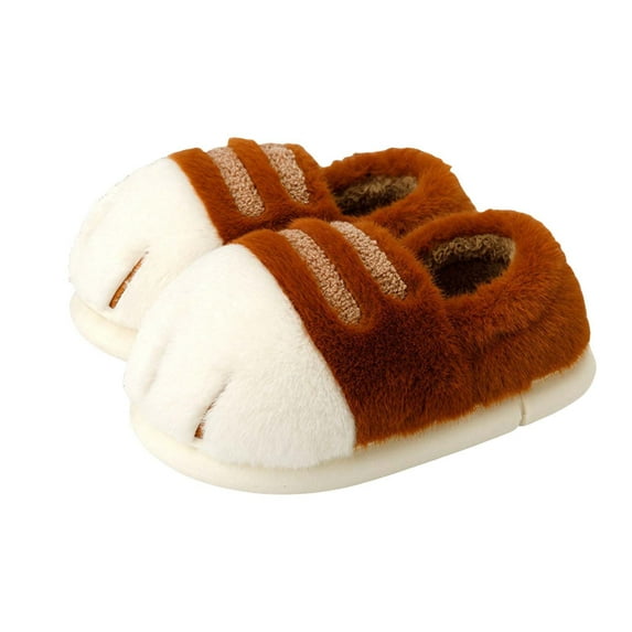 Cute Catpaw Slippers for Women Men Plush Winter Cozy Warm Memory Foam Bedroom Antislip Slip on Slipper Booties Coffee Size 9