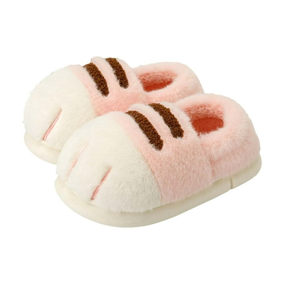 Cute Catpaw Slippers for Women Men Plush Winter Cozy Warm Memory Foam Bedroom Antislip Slip on Slipper Booties Pink Size 7