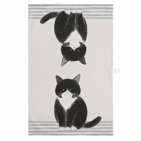 Cute Cats 1 Pack Kitchen Towel, Water Absorbent Dish Towel, Modern Abstract Ink Painting Gray Striped Decorative Hand Towels - Quick Drying Cloth for Cooking Baking, 18x28 Inch
