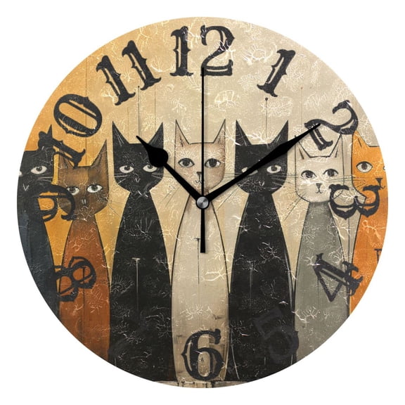 Cute Cats 10 inch Wall Clocks Non Ticking Easy to Read Battery Decorative for Home Bathroom Kitchen Bedroom Living Room