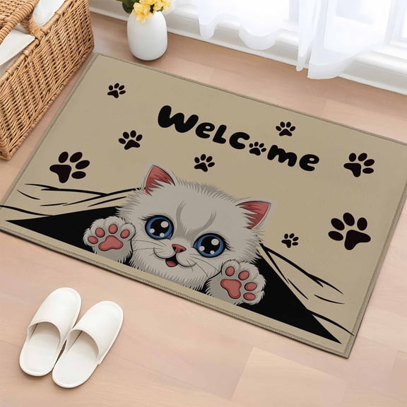 Cute Cats 2'x3' Washable Rug, Vintage Cat Claws Pets Cartoon Kitten Brown Non-Slip Soft Doormat Area Rugs for Entrance Bathroom Bedsides, StainResistant Carpet for Kitchen Bedroom, Entryway Floor Mat