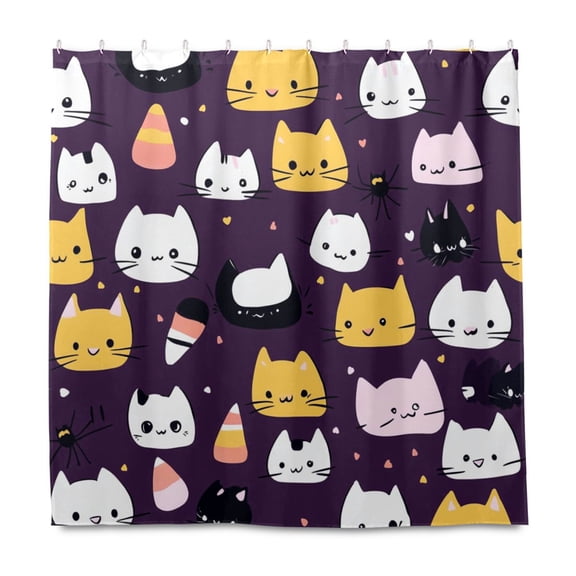 Cute Cats 72x72 Waterproof Shower Curtain Liners Durable Metal C-Hooks Fade-Proof Thermal Print Anti-Splash