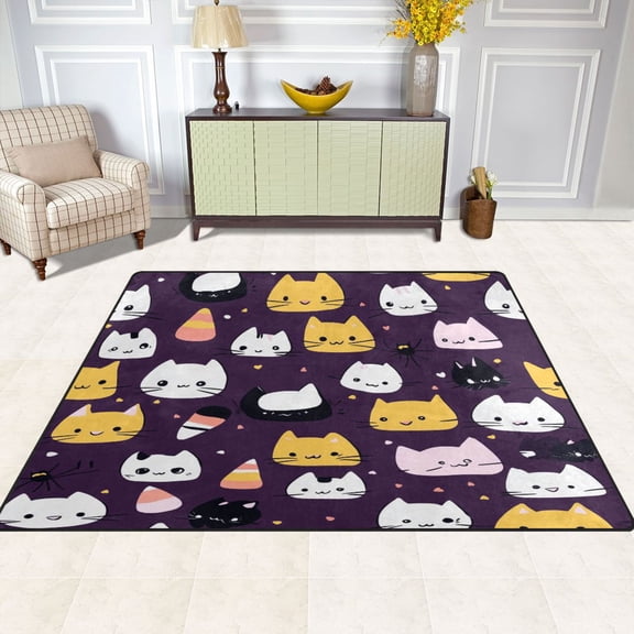 Cute Cats 80''x58'' Extra Large Plush Memory Foam Rug, Soft, Absorbent, Non Slip