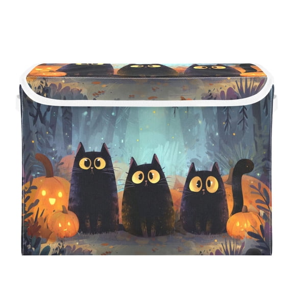 Cute Cats Amid Halloween Pumpkins Foldable Storage Bins with Lids Handles Collapsible Storage Containers Tote Boxes 16.5 x 12.6 x 11.8 inches