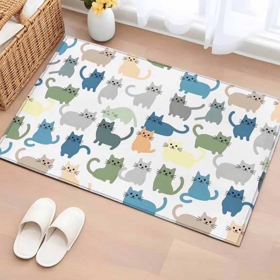 Cute Cats Animals 2'x3' Washable Rug, Pets Colorful Cartoon Simple Non-Slip Soft Doormat Area Rugs for Entrance Bathroom Bedsides, Front Doormat Carpet for Kitchen Bedroom, Entryway Floor Mat