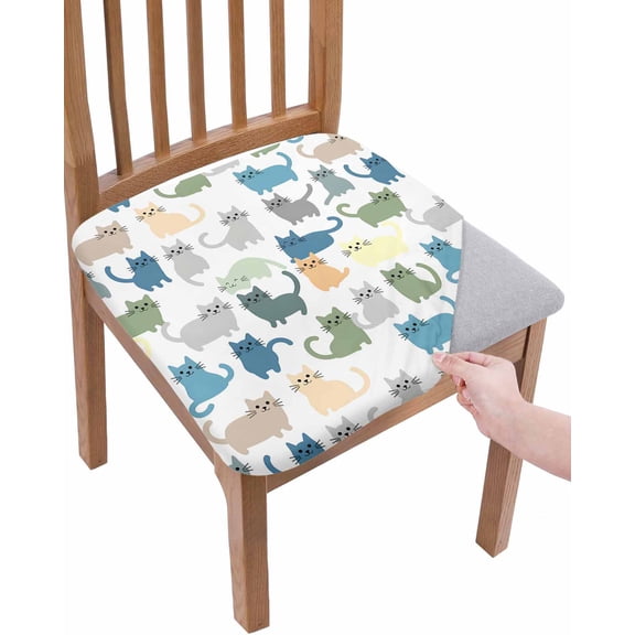 Cute Cats Animals Chair Seat Covers for Dining Room Stretch Chair Seat Covers Set of 4, Pets Colorful Cartoon Simple Chair Seat Protector Cushion Slipcovers for Kitchen Restaurant Office