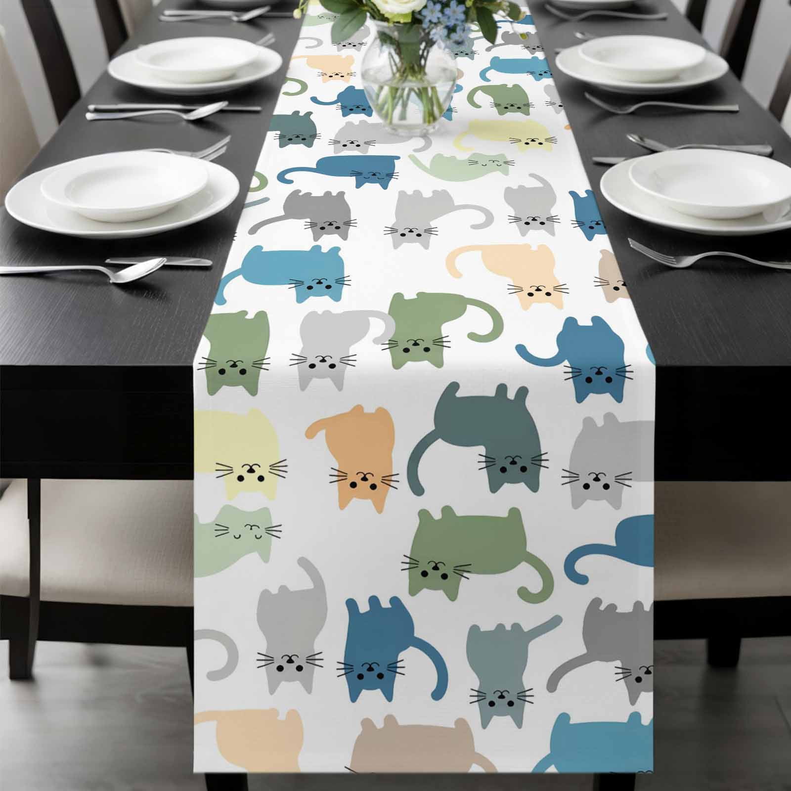 Cute Cats Animals Table Runner 120 Inches Long, Pets Colorful Cartoon ...