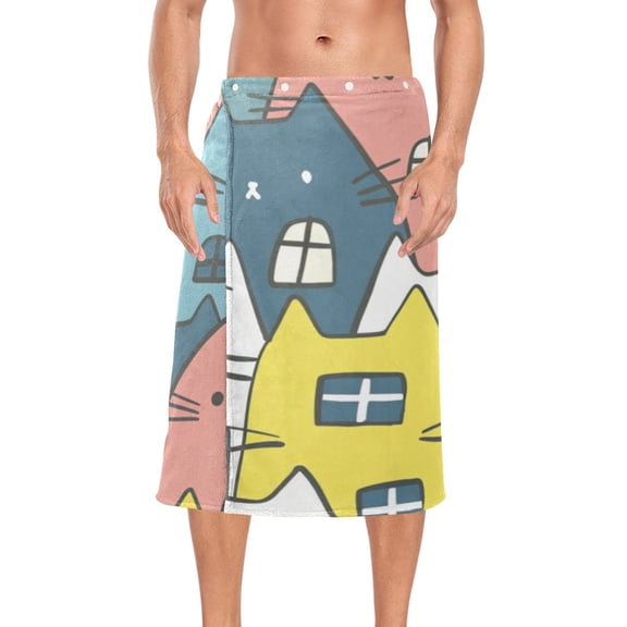 Cute Cats Bath Towel Wrap for Man Adjustable Shower Wrap Button Closure Body Towel for Sauna Gym