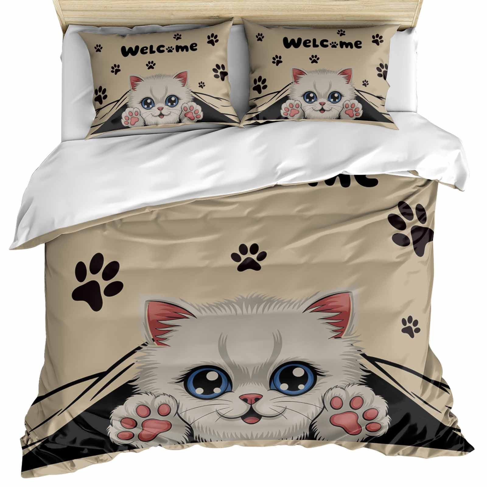 Cute Cats Bedding 3 Piece Duvet Cover Set Twin Size, Vintage Cat Claws ...