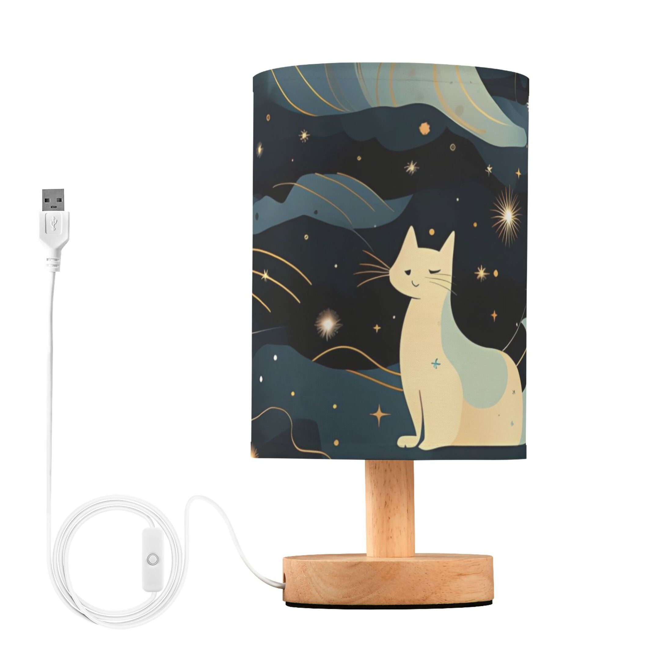 Cute Cats Bedside Table Lamp LED Warm Lights with USB Charging Port