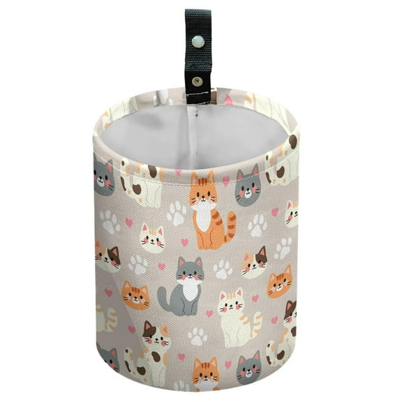 Cute Cats Car Trash Can Kitten Paws Waterproof Garbage Can Car-Seat Back Hanging Trash Bag Portable Camping Waste Bin Storage Bag Collapsible Rubbish Container for Car (5.9" W 7.2" H)