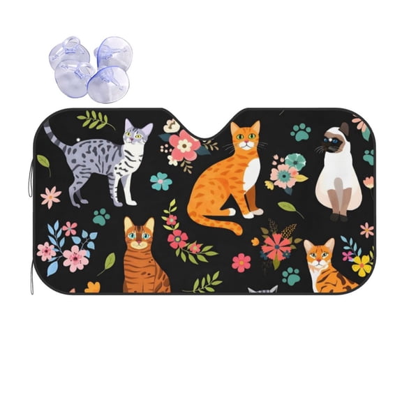 Cute Cats Car Windshield Sun Shade Universal Fit Auto Sun Visor Protector