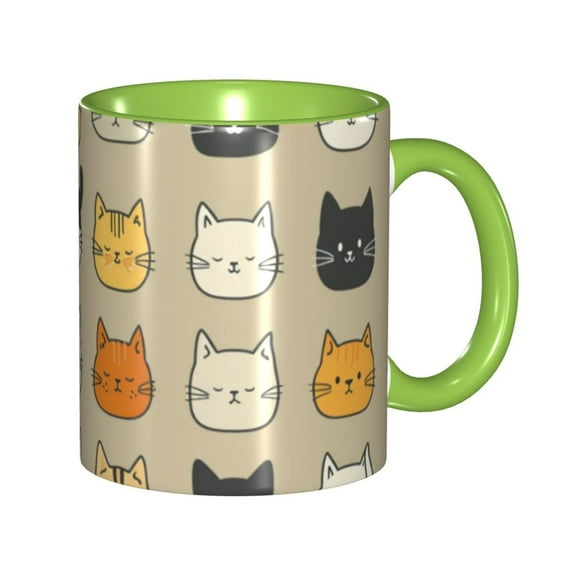 Cute Cats Coffee Mug Fun Custom Ceramic Mugs 11oz Green