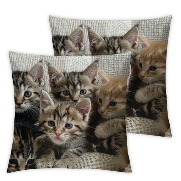 Cute Cats Decorative Throw Pillow Cover Case, Kittens Family Cats Outdoor Pillow Cases Square Standard Cushion Cover for Sofa Couch Bed Ca