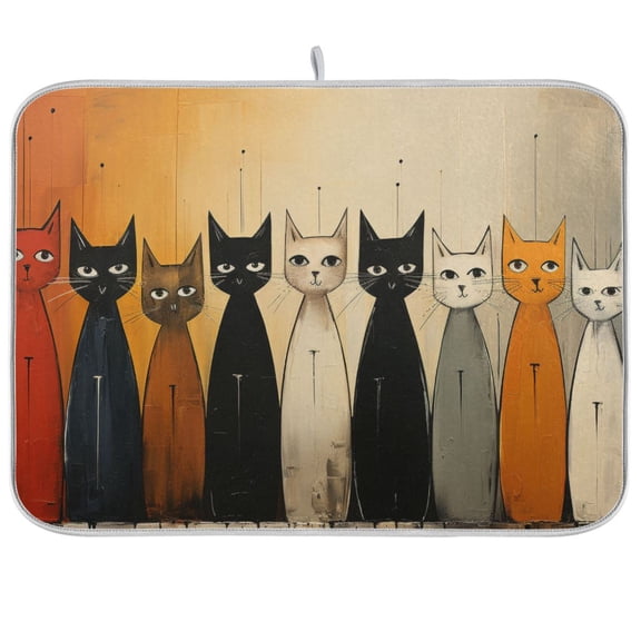 Cute Cats Dish Drying Mat Dish Drainer Rack Mats Water Absorbent Non-Slip Easy Clean Heat Resistant for Kitchen Counter