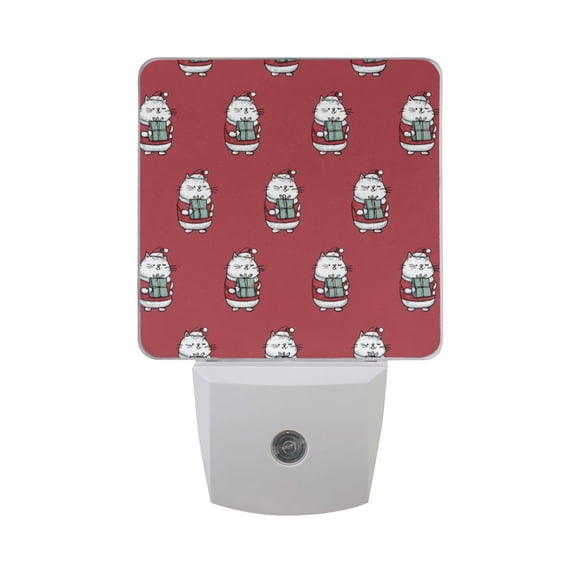 Cute Cats Dress in Christmas with Presents LED Night Light Sensor Lamp Plug-in Adjustable Brightness 2 Pack