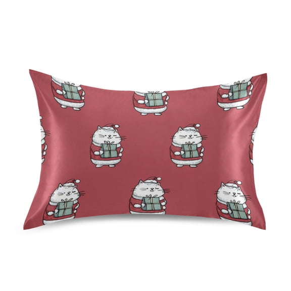Cute Cats Dress in Christmas with Presents Satin Pillowcase Envelope Design Pillow Covers 1 Pack Standard Size 20" x 26"
