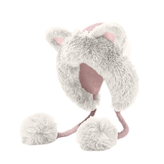 Cute Cats Ears Knitting Hat with Face Covering, Fluff Ball and Fleece Lined Winter Balaclava for Women, Cozy, Windproof, Warmth, Comfortable, Stylish Outdoor Cold Weather Headgear