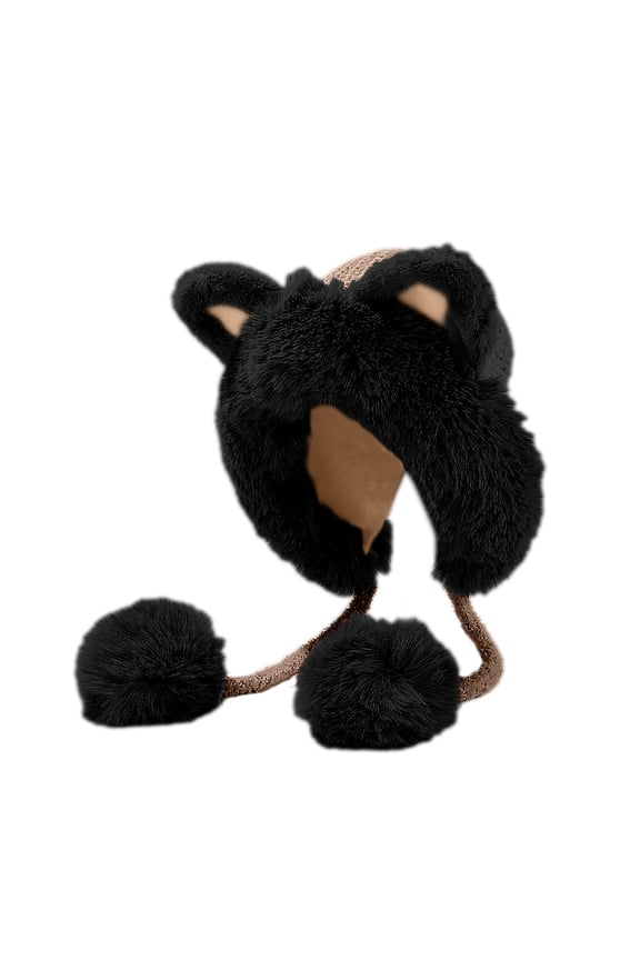 Cute Cats Ears Knitting Hat with Face Covering, Fluff Ball and Fleece Lined Winter Balaclava for Women, Cozy, Windproof, Warmth, Comfortable, Stylish Outdoor Cold Weather Headgear