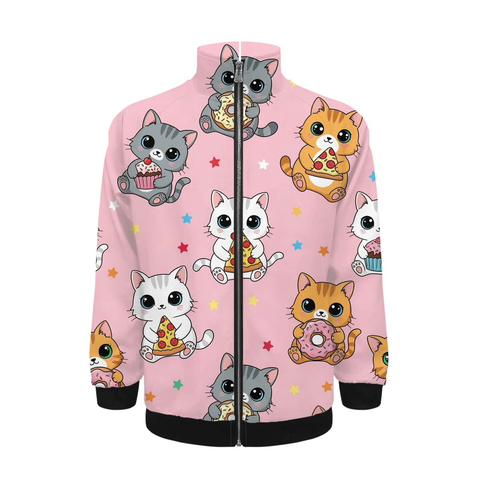 Cute Cats Eating Yummy Treats Pink Background Jacket Men's Street Cool ...