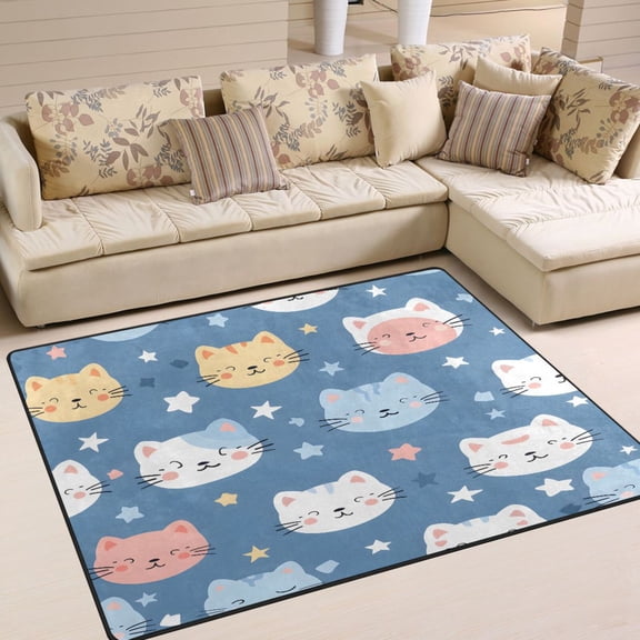 Cute Cats Face Area Rug Washable 80 x 58 Floor Carpet Mat Non Slip for Bedroom Living Room Home Decor