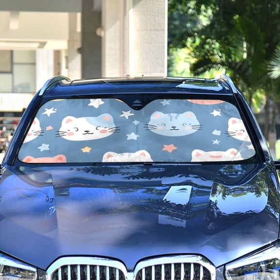 Cute Cats Face Automotive Front Car Windshield Sun Shade Reflector Foldable for Front Fit for Cars Truck SUVs