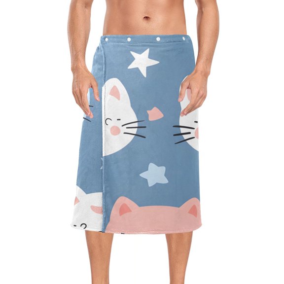 Cute Cats Face Bath Towel Wrap for Man Adjustable Shower Wrap Button Closure Body Towel for Sauna Gym