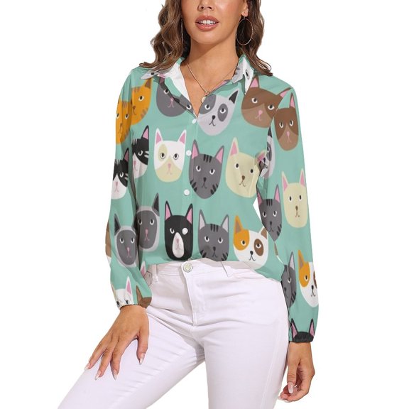 Cute Cats Face Long Sleeve Blouse Woman Streetwear Casual Shirts Summer Oversize Woman Streetwear Clothing Birthday Present