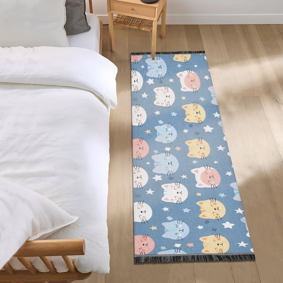 Cute Cats Face Runner Area Rug 2x6 Soft Non-Slip Washable Bedside Carpet for Hallway Bedroom Living Room Home Decor